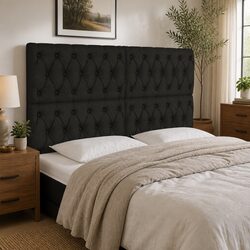 LED Headboard with Adjustable Height 144 cm in Black Fabric