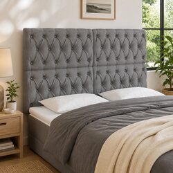 Adjustable Height LED Headboard 160 cm in Grey Fabric