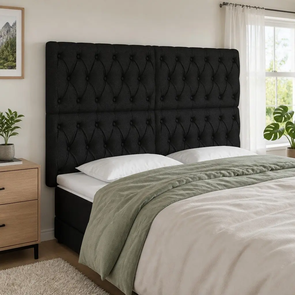 LED Headboard Adjustable Height Back Support 160 cm Black Fabric