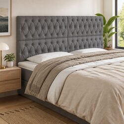 Adjustable Height LED Headboard 200 cm Grey Fabric