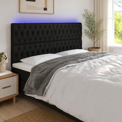 LED Headboard 200cm Black Fabric - Adjustable Height