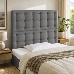 Adjustable Height LED Headboard in Grey Fabric