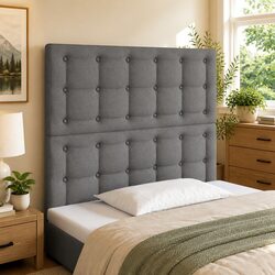 LED Headboard 100cm Grey Fabric with Adjustable Height