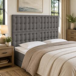LED Headboard 144cm Dark Grey Fabric with USB