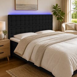 160 cm Black LED Headboard with Adjustable Height