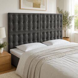Adjustable Height Dark Grey LED Headboard in Velvet