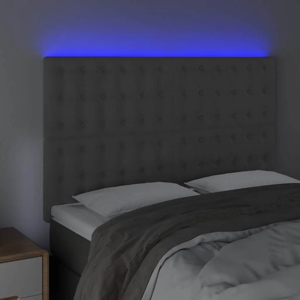 LED Headboard Adjustable Height Dark Grey Velvet 144cm