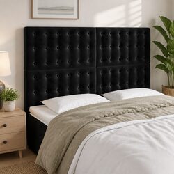 Adjustable Height LED Headboard in Black Velvet - 144cm