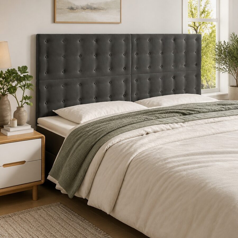 160 cm LED Headboard in Grey Velvet with USB Connection