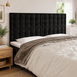 Wall-Mounted Velvet LED Headboard 160 cm in Black