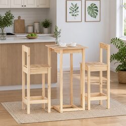 3-Piece Bar Set with Stools - Solid Pine Wood