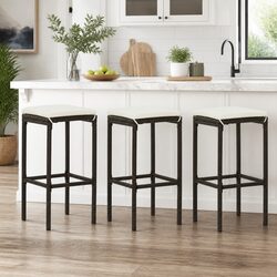 3-Piece Brown Rattan Bar Stool Set with Cushions