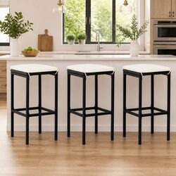 Set of 3 Black Rattan Bar Stools with Cushions