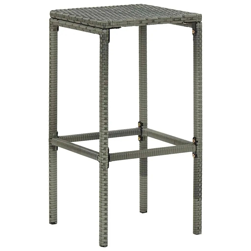 Bar Stools with Cushions Set of 3 Grey Poly Rattan Counter Chairs Footrest