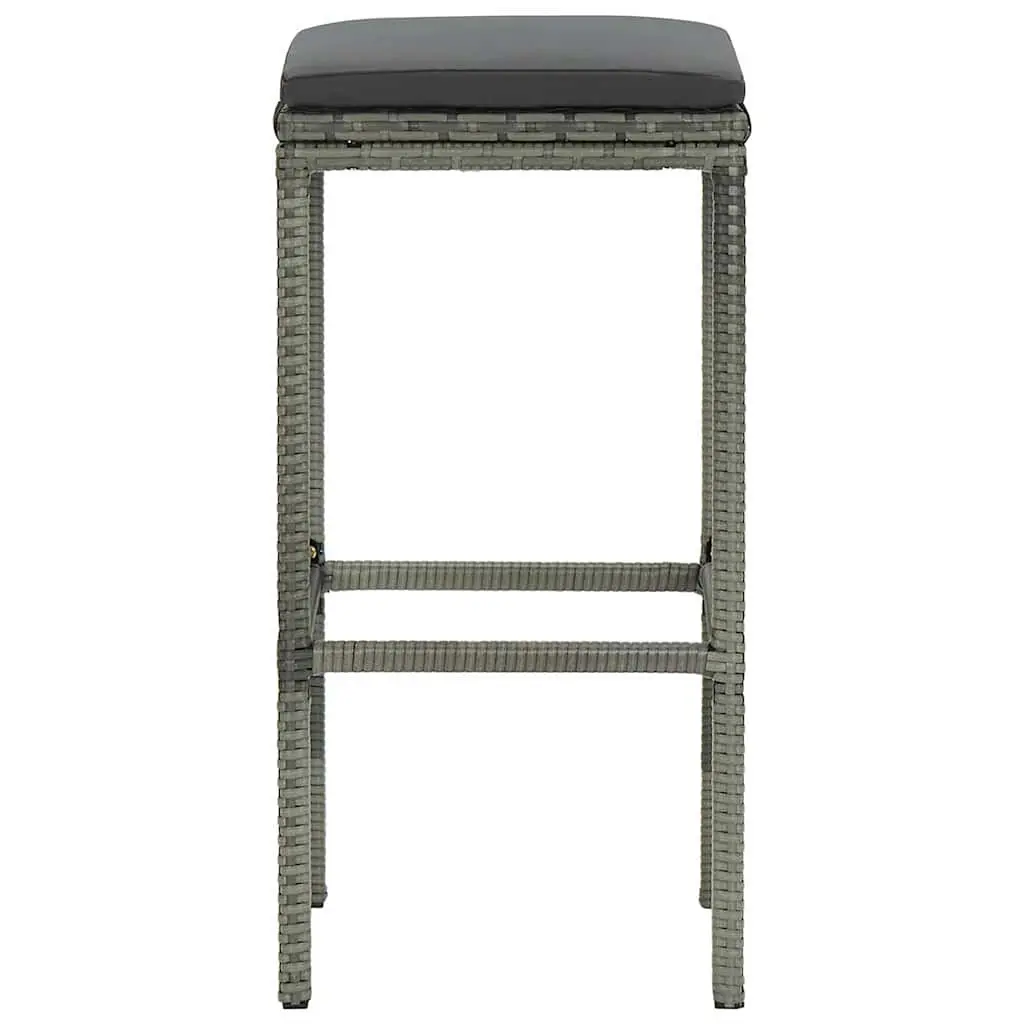 Bar Stools with Cushions Set of 3 Grey Poly Rattan Counter Chairs Footrest