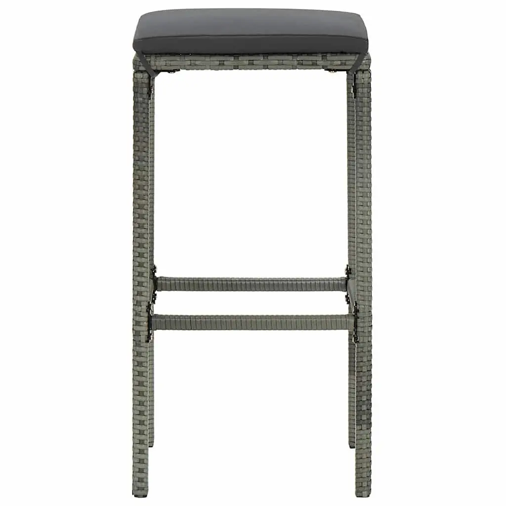 Bar Stools with Cushions Set of 3 Grey Poly Rattan Counter Chairs Footrest