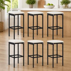 Set of 6 Black PE Rattan Bar Stools with Cushions
