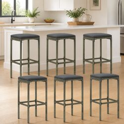 6-Piece Bar Stool Set with Steel Frame and PE Rattan