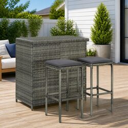 3 Piece Bar Set with Steel Frame and PE Rattan