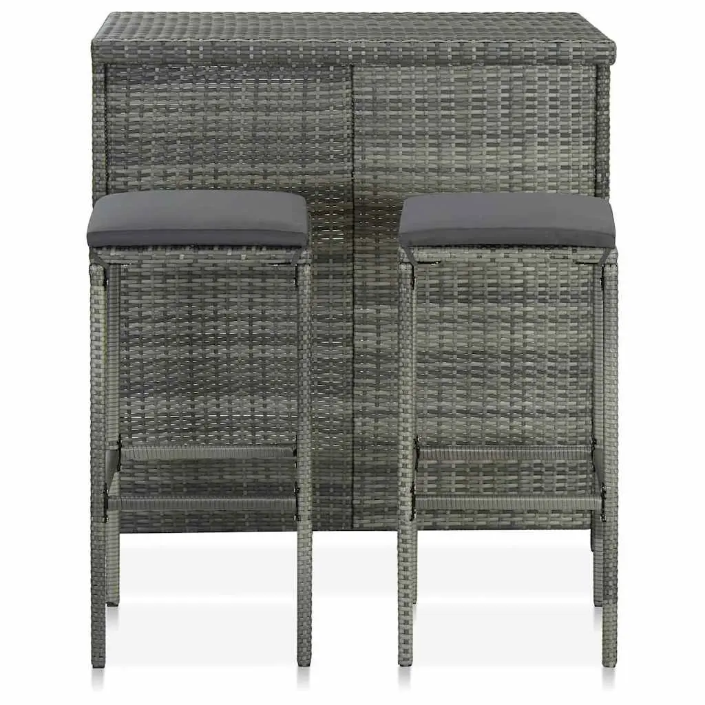 3 Piece Bar Set Poly Rattan Outdoor Garden Table Stools Patio Furniture Grey