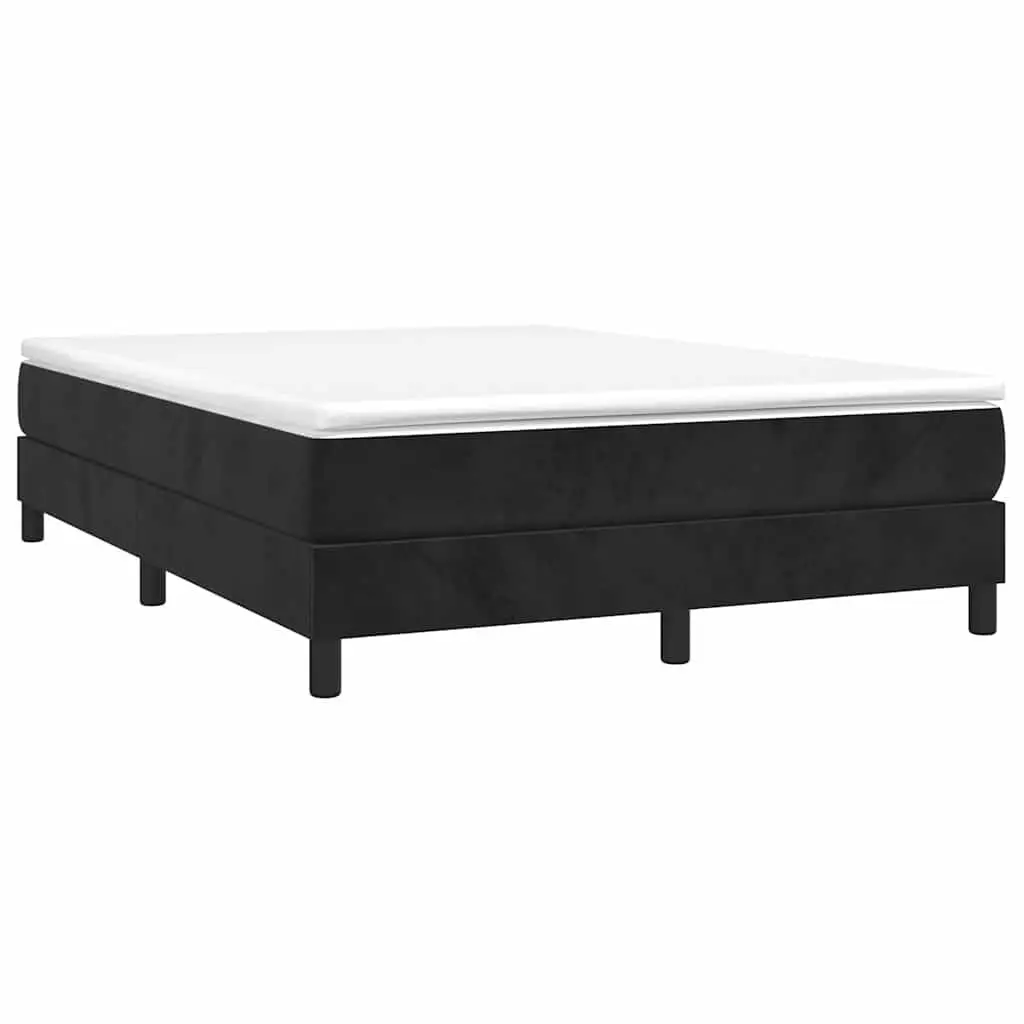 Queen Size Box Spring Bed with Medium-Hard Pocket Spring Mattress Black Velvet 153x203cm