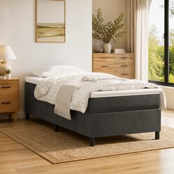 Box Spring Bed with Pocket Mattress in Grey Velvet