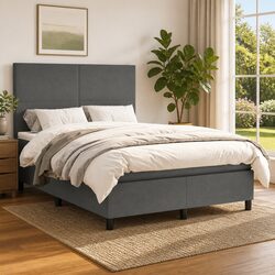 Double Box Spring Bed with Pocket Spring Mattress in Grey