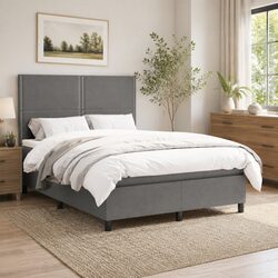 Modern Grey Fabric Double Box Spring Bed with Mattress