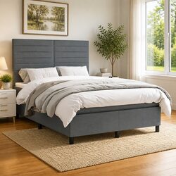 Adjustable Grey Double Box Spring Bed with Pocket Spring Mattress