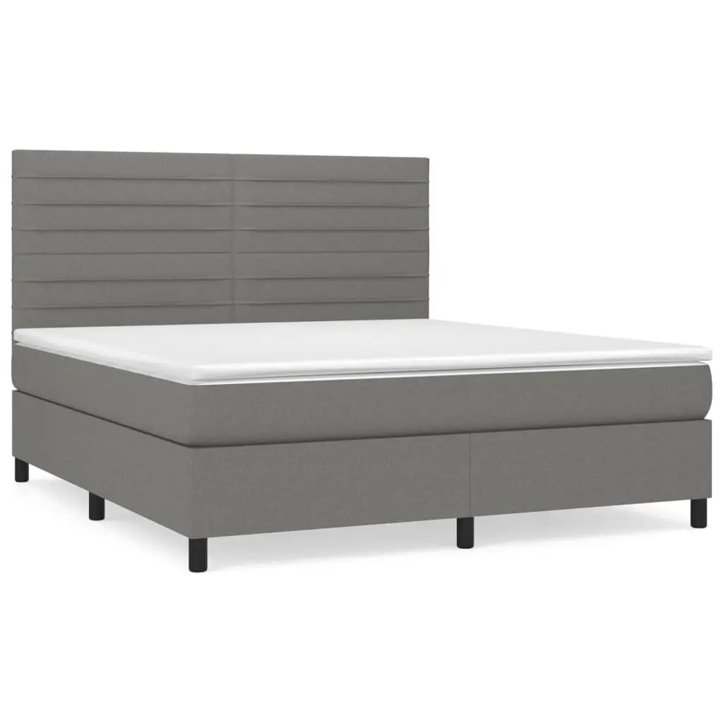 Box Spring Bed with Pocket Spring Mattress Adjustable Headboard Queen Size Dark Grey Fabric