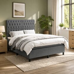 Double Size Box Spring Bed with Adjustable Headboard