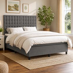 Double Size Box Spring Bed with Pocket Spring Mattress in Dark Grey