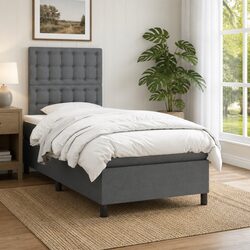 King Single Box Spring Bed with Adjustable Headboard in Grey