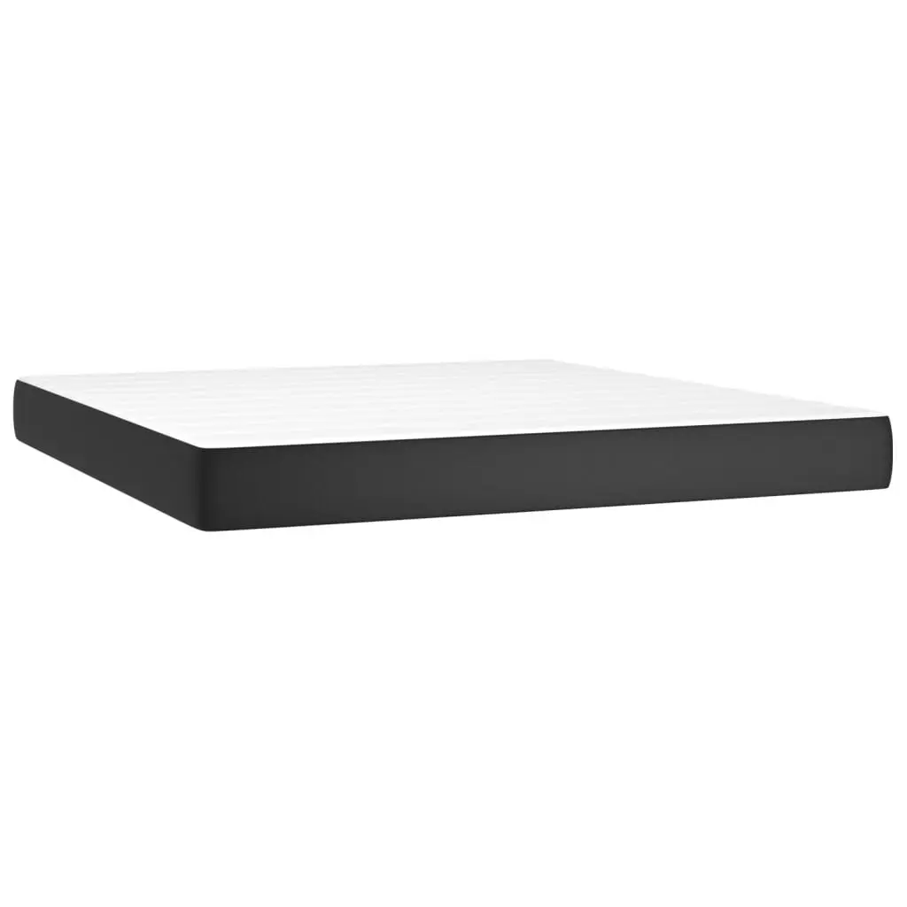 Queen Size Bed Frame Faux Leather Adjustable Headboard Medium Hard Pocket Spring Mattress Black