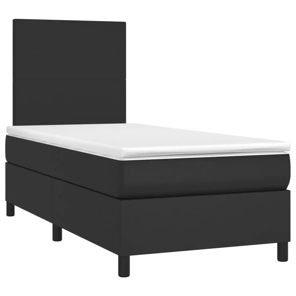 Box Spring Bed with Pocket Mattress Medium-Hard 106x203cm Black Faux Leather