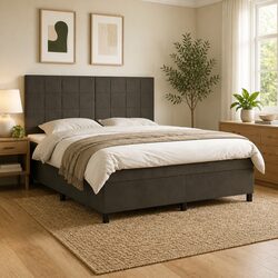 Modern Queen Box Spring Bed with Velvet Upholstered Frame