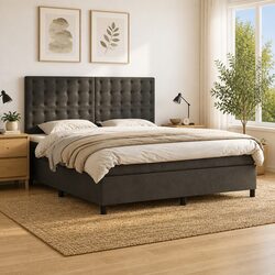 Queen Size Box Spring Bed with Adjustable Velvet Frame