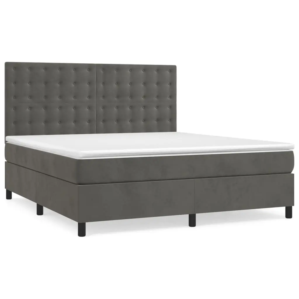 Box Spring Bed with Adjustable Headboard Queen Size Grey Velvet