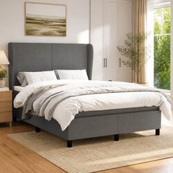 Double Box Spring Bed with Pocket Spring Mattress, Grey