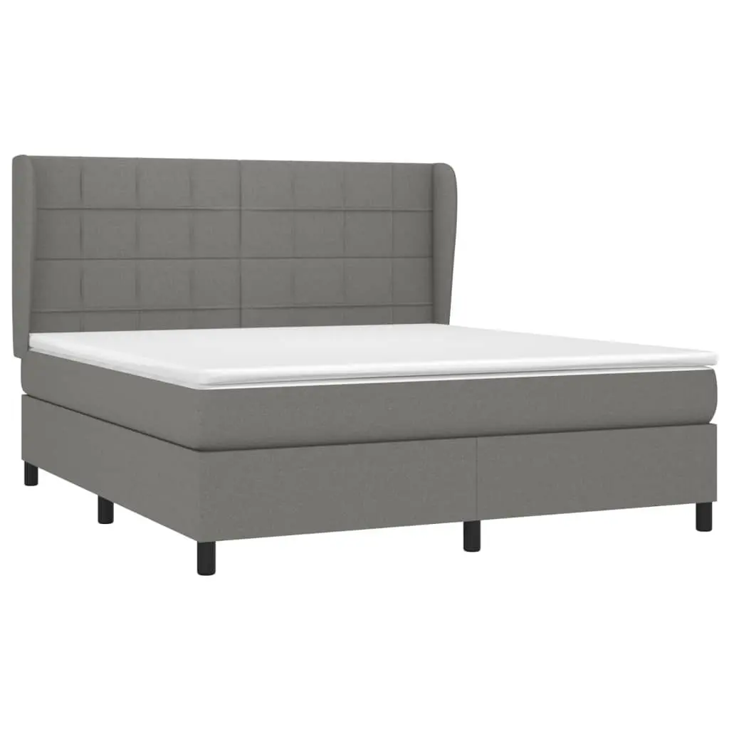 Queen Size Box Spring Bed with Pocket Spring Mattress Medium-firm Dark Grey Fabric