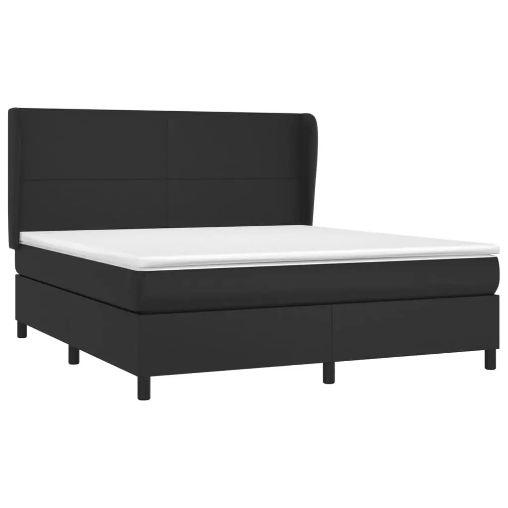 Queen Size Box Spring Bed with Pocket Spring Mattress Black Faux Leather