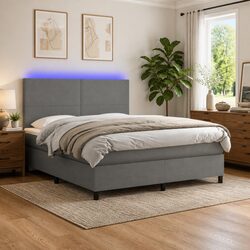 Box Spring Bed with Built-in Pocket Spring Mattress, Dark Grey