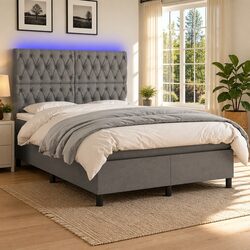 Double Box Spring Bed with Adjustable LED Headboard