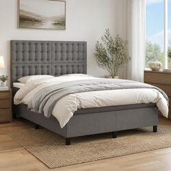 Grey Fabric Box Spring Bed with Pocket Spring Mattress