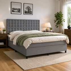 Queen Box Spring Bed with Pocket Spring Mattress and LED