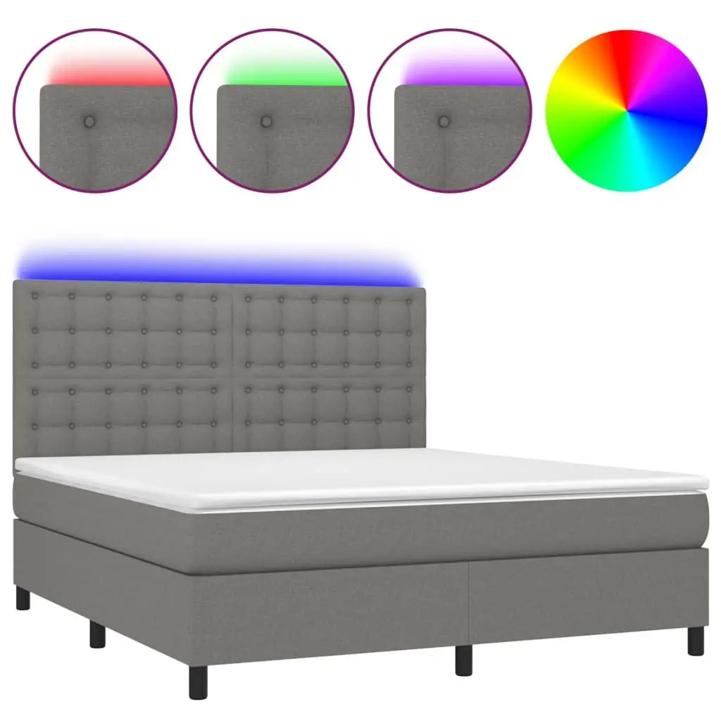 Box Spring Bed with Adjustable Headboard Pocket Spring Mattress LED Lighting Queen Size Grey 153x203cm