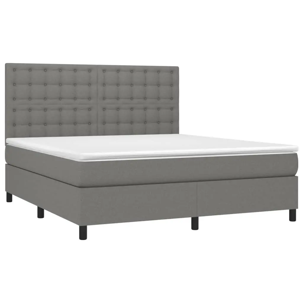 Box Spring Bed with Adjustable Headboard Pocket Spring Mattress LED Lighting Queen Size Grey 153x203cm