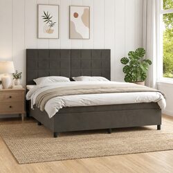 Queen Size Box Spring Bed with Pocket Spring Mattress and LED Headboard
