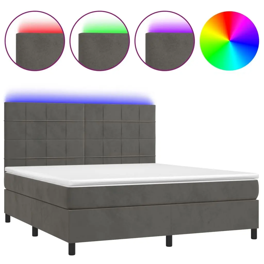 Queen Size Box Spring Bed with Pocket Spring Mattress Adjustable Headboard Grey Velvet