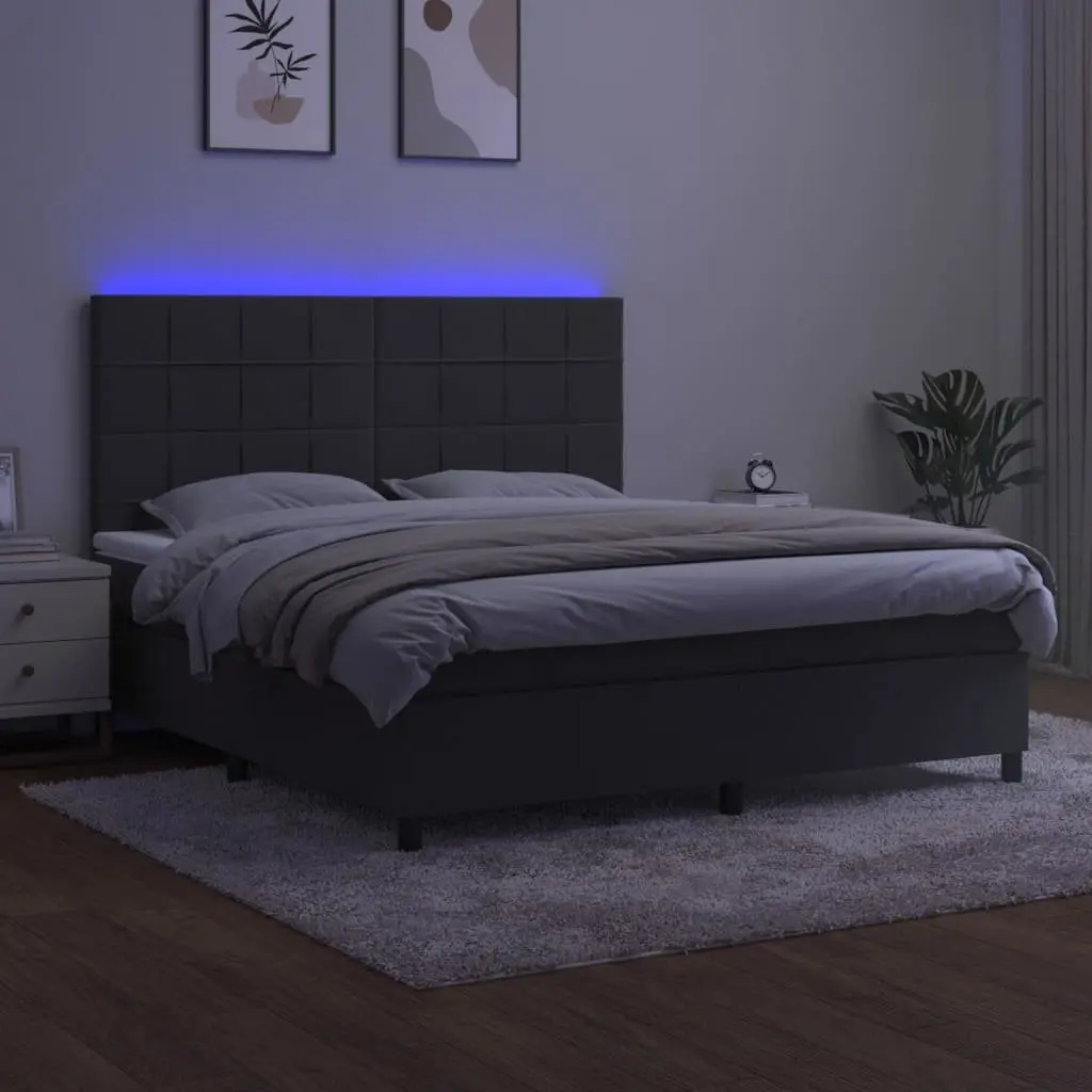 Queen Size Box Spring Bed with Pocket Spring Mattress Adjustable Headboard Grey Velvet